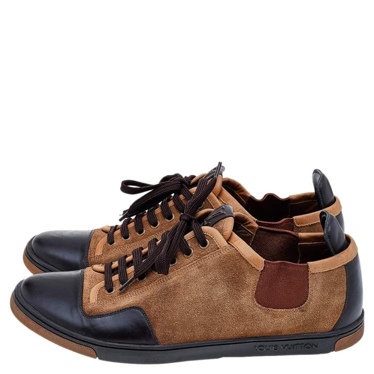 Pre Owned Louis Vuitton Brown/Beige Suede And Leather Slalom Sneakers Size 41.5