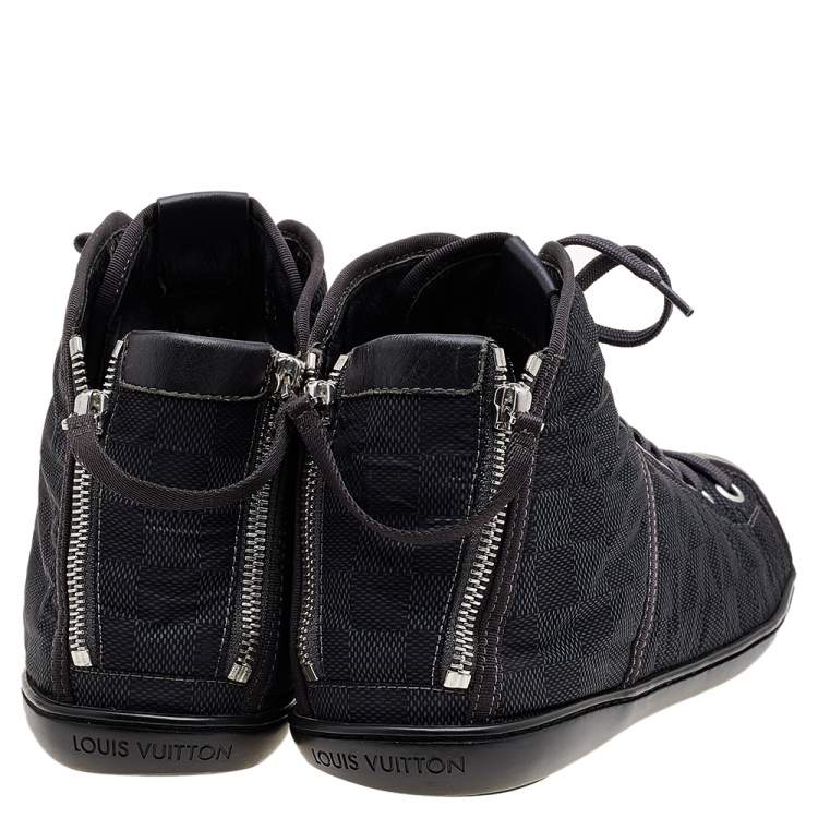 Pre Owned Louis Vuitton Black/Grey Damier Graphite Fabric And Leather Trim Zip Up High Top Sneakers Size 44