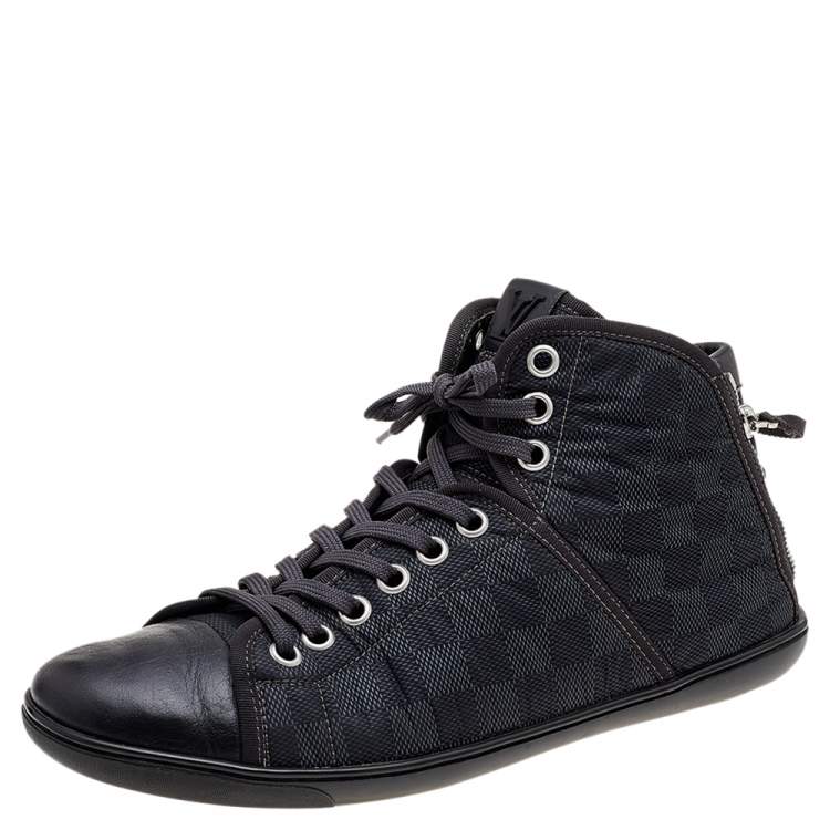 Louis Vuitton Black/Grey Leather LV Trainer High Top Sneakers Size 43
