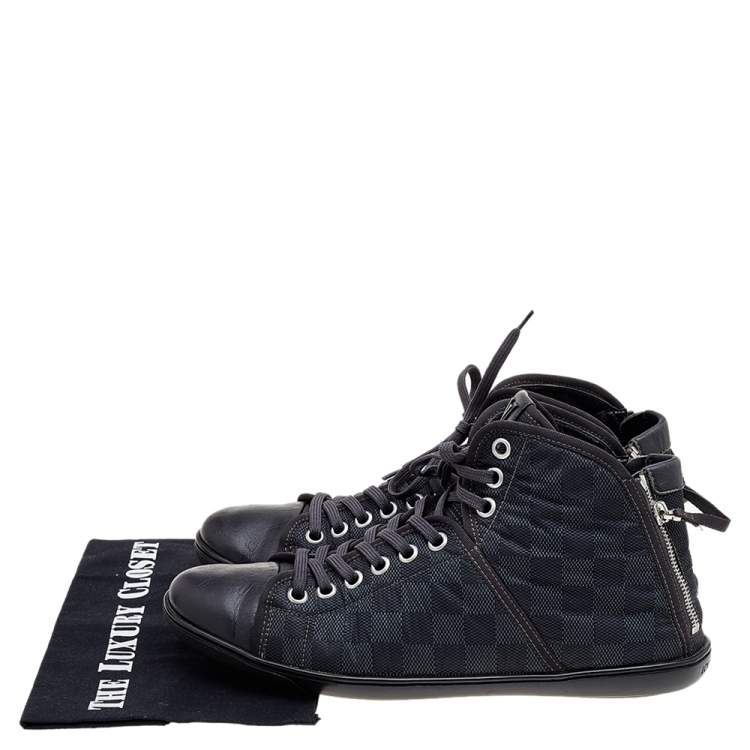 Pre Owned Louis Vuitton Black/Grey Damier Graphite Fabric And Leather Trim Zip Up High Top Sneakers Size 44