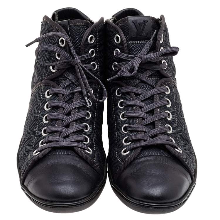Pre Owned Louis Vuitton Black/Grey Damier Graphite Fabric And Leather Trim Zip Up High Top Sneakers Size 44