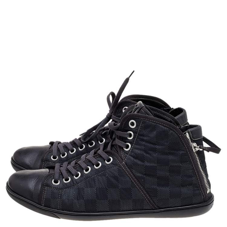 Pre Owned Louis Vuitton Black/Grey Damier Graphite Fabric And Leather Trim Zip Up High Top Sneakers Size 44