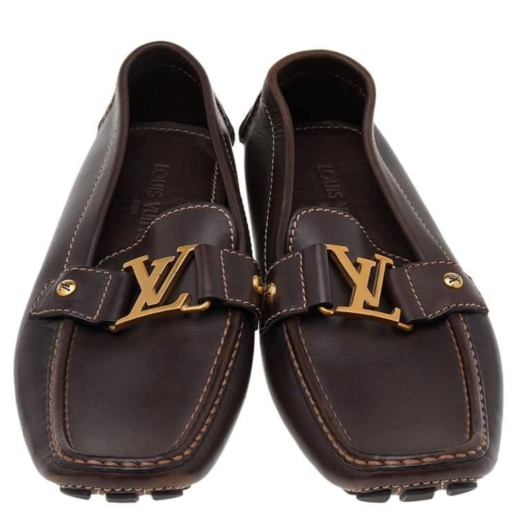 Pre Owned Louis Vuitton Dark Brown Leather Monte Carlo Loafers Size 42