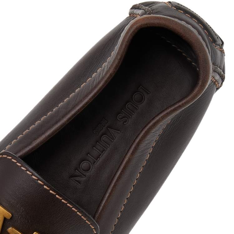 Pre Owned Louis Vuitton Dark Brown Leather Monte Carlo Loafers Size 42