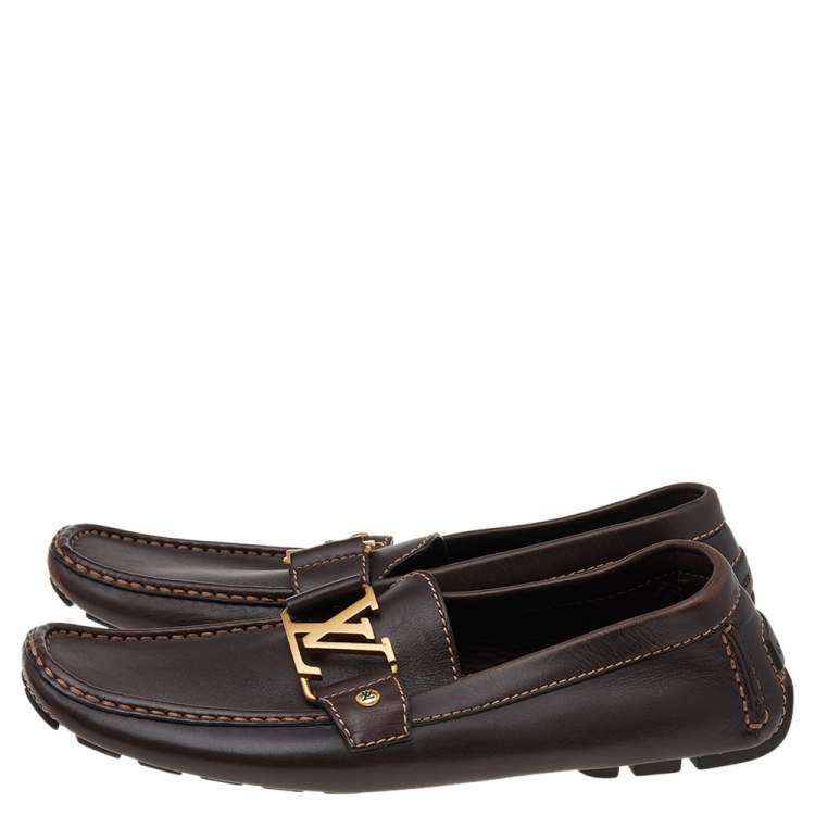 Pre Owned Louis Vuitton Dark Brown Leather Monte Carlo Loafers Size 42