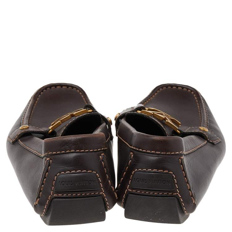 Pre Owned Louis Vuitton Dark Brown Leather Monte Carlo Loafers Size 42