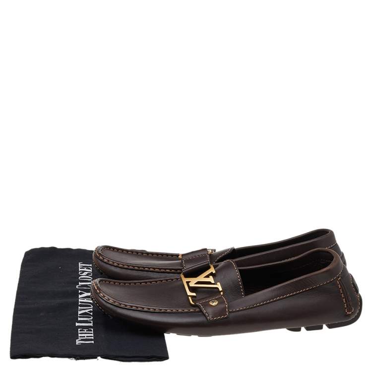 Pre Owned Louis Vuitton Dark Brown Leather Monte Carlo Loafers Size 42