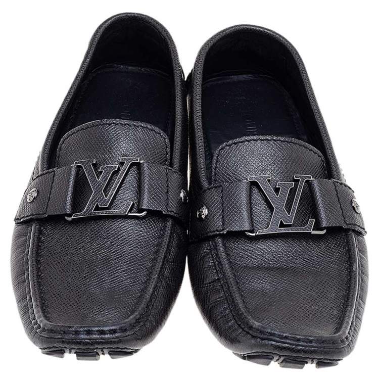Pre Owned Louis Vuitton Black Taiga Leather Monte Carlo Slip on Loafer Size 41