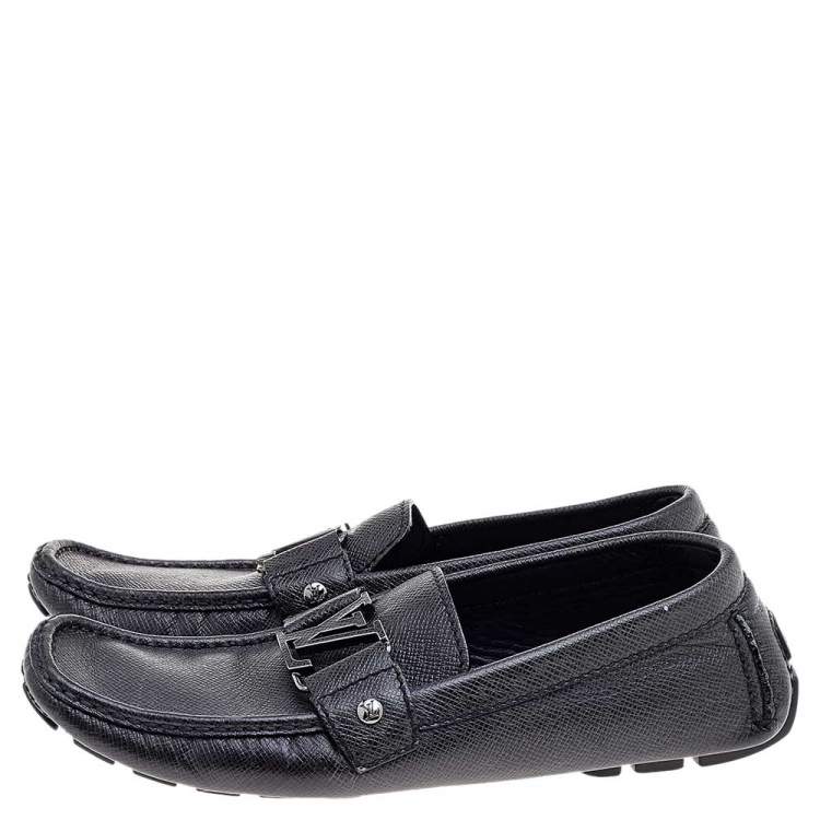 Pre Owned Louis Vuitton Black Taiga Leather Monte Carlo Slip on Loafer Size 41
