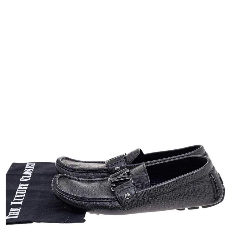 Pre Owned Louis Vuitton Black Taiga Leather Monte Carlo Slip on Loafer Size 41