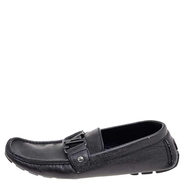 Pre Owned Louis Vuitton Black Taiga Leather Monte Carlo Slip on Loafer Size 41