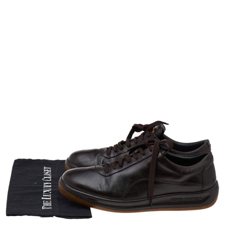 Pre Owned Louis Vuitton Dark Brown Leather Low Top Sneakers Size 44.5