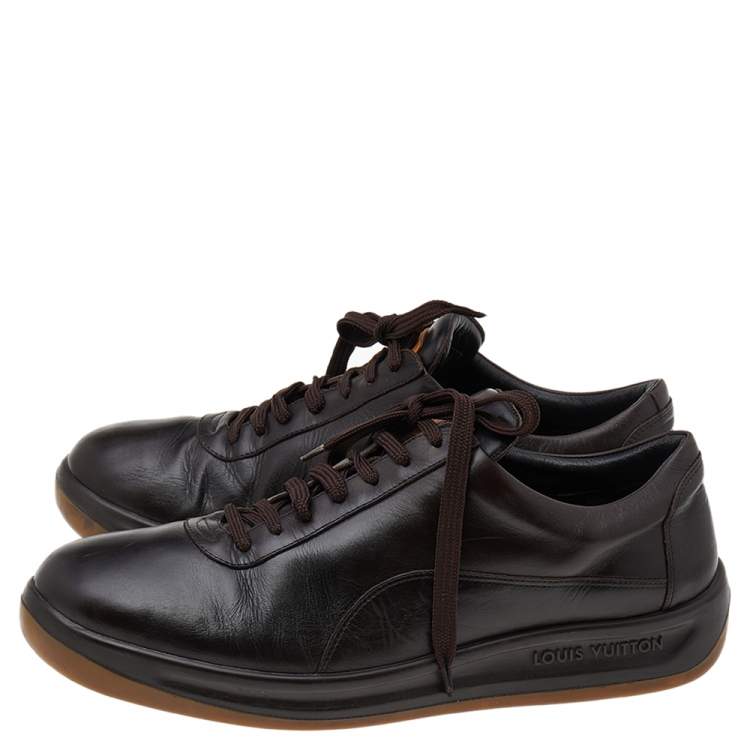 Pre Owned Louis Vuitton Dark Brown Leather Low Top Sneakers Size 44.5