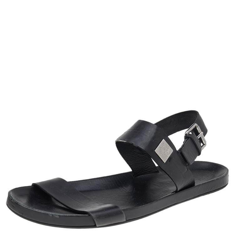 Louis Vuitton LV Logo Slides Black Leather Flat Sandals Shoes US 9