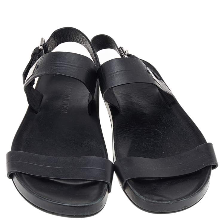 مملوكة مسبقًا Louis Vuitton Black Leather Flat Sandals Size 43