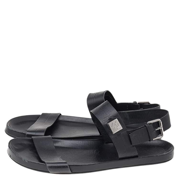 مملوكة مسبقًا Louis Vuitton Black Leather Flat Sandals Size 43
