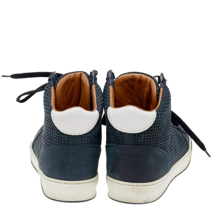 Pre Owned Louis Vuitton Navy Blue Perforated Nubuck Leather Speaker High Top Sneakers Size 40
