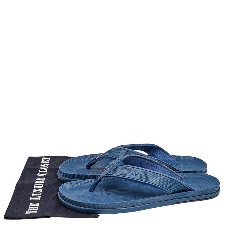 Pre Owned Louis Vuitton Blue Damier Rubber and Leather Thong Sandals Size 42.5