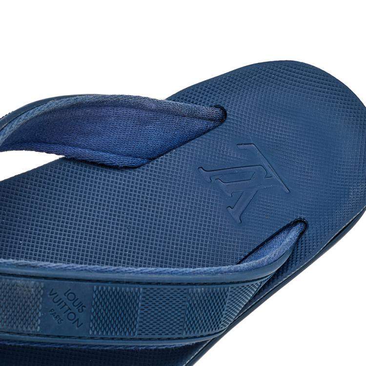 Pre Owned Louis Vuitton Blue Damier Rubber and Leather Thong Sandals Size 42.5