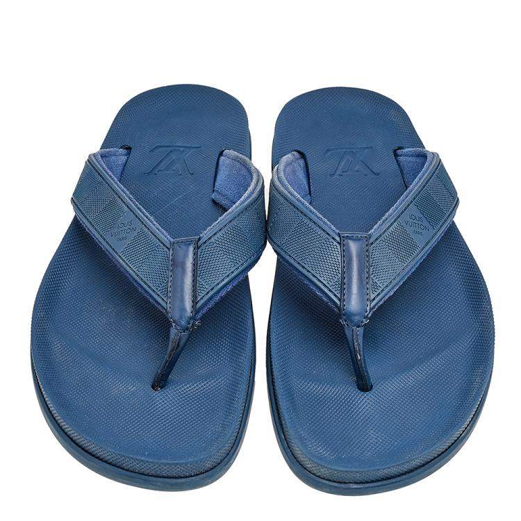 Pre Owned Louis Vuitton Blue Damier Rubber and Leather Thong Sandals Size 42.5