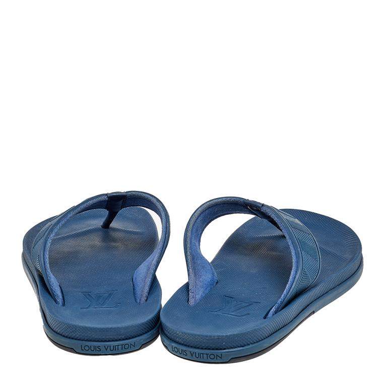 Pre Owned Louis Vuitton Blue Damier Rubber and Leather Thong Sandals Size 42.5