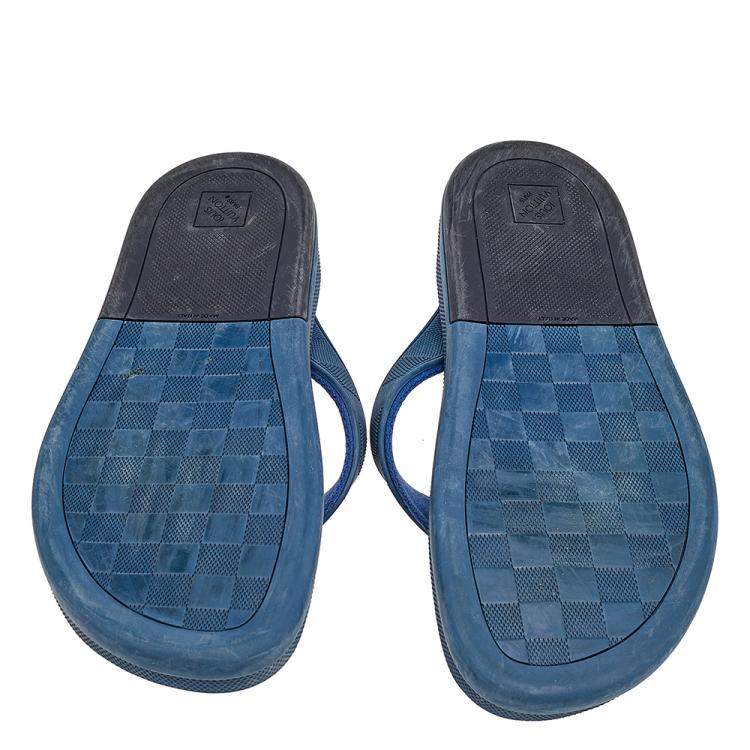 Pre Owned Louis Vuitton Blue Damier Rubber and Leather Thong Sandals Size 42.5