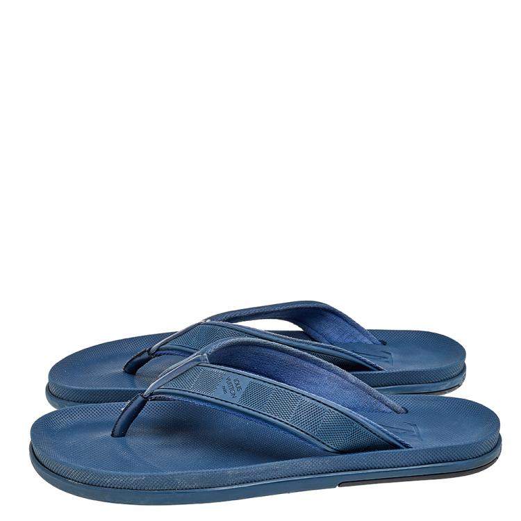 Pre Owned Louis Vuitton Blue Damier Rubber and Leather Thong Sandals Size 42.5