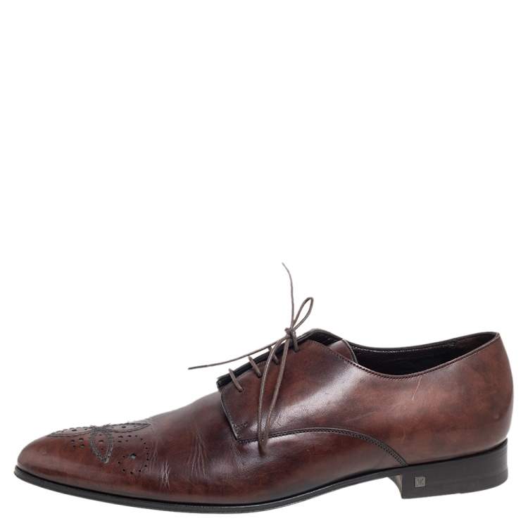 Pre Owned Louis Vuitton Brown Brogue Leather Lace Up Oxfords Size 42