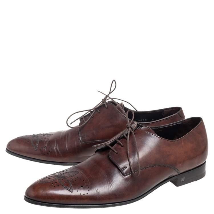 Pre Owned Louis Vuitton Brown Brogue Leather Lace Up Oxfords Size 42