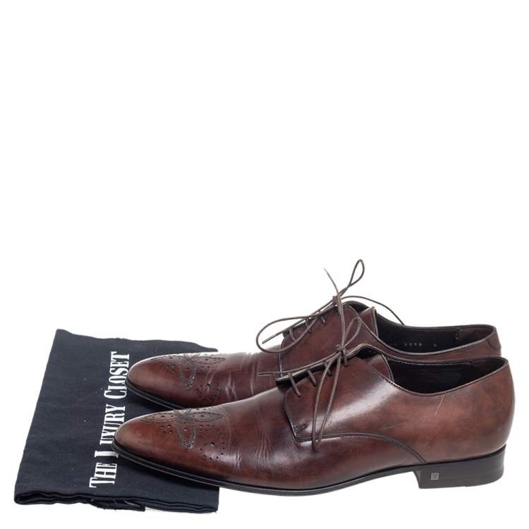 Pre Owned Louis Vuitton Brown Brogue Leather Lace Up Oxfords Size 42