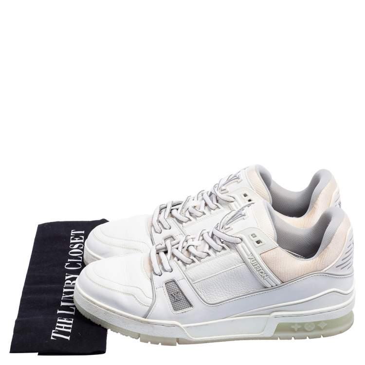 Pre Owned Louis Vuitton White Leather Trainer Low Top Sneakers Size 42.5