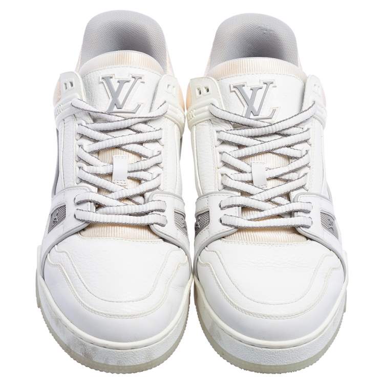 Pre Owned Louis Vuitton White Leather Trainer Low Top Sneakers Size 42.5
