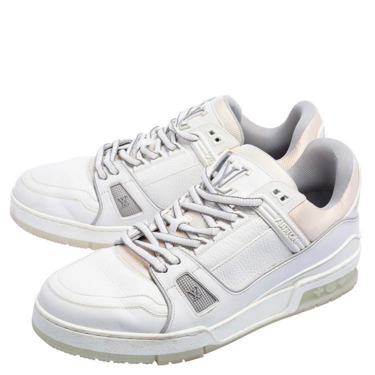 Pre Owned Louis Vuitton White Leather Trainer Low Top Sneakers Size 42.5