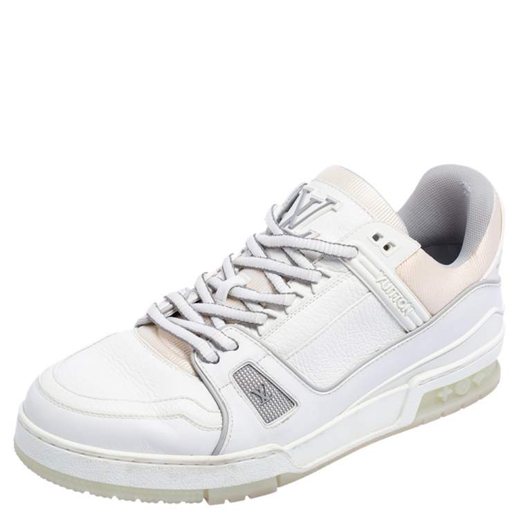 Pre Owned Louis Vuitton White Leather Trainer Low Top Sneakers Size 42.5