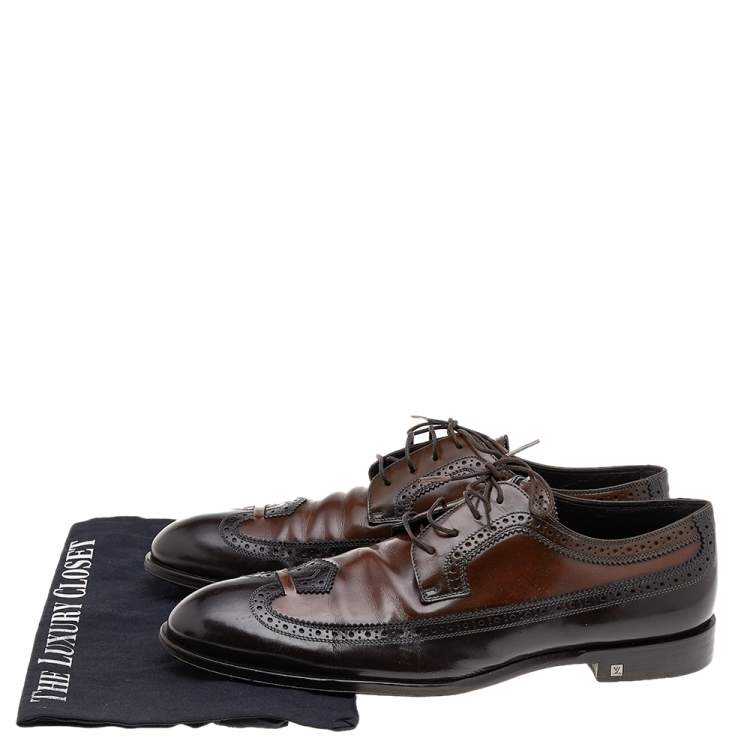 Pre Owned Louis Vuitton Brown Brogue Leather Lace Up Derby Size 42