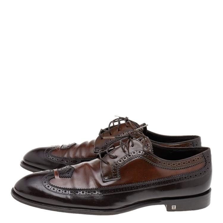 Pre Owned Louis Vuitton Brown Brogue Leather Lace Up Derby Size 42