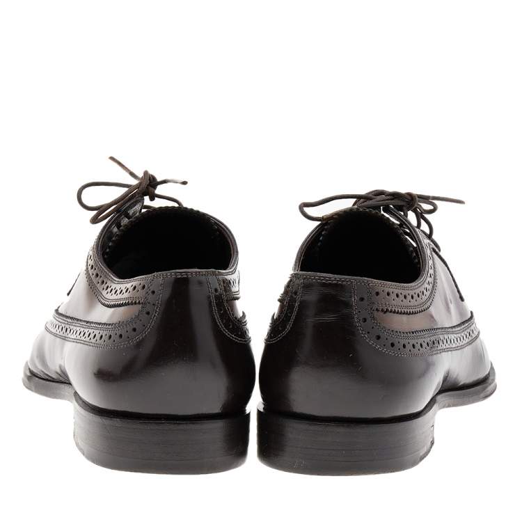 Pre Owned Louis Vuitton Brown Brogue Leather Lace Up Derby Size 42