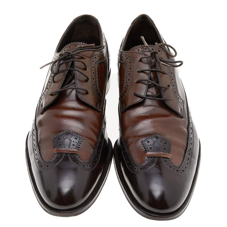 Pre Owned Louis Vuitton Brown Brogue Leather Lace Up Derby Size 42