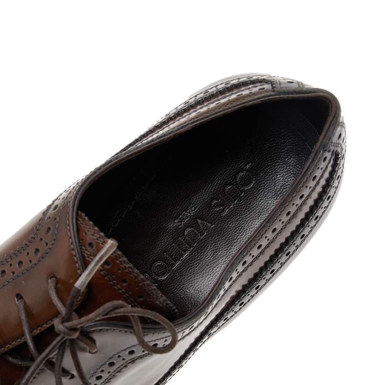 Pre Owned Louis Vuitton Brown Brogue Leather Lace Up Derby Size 42