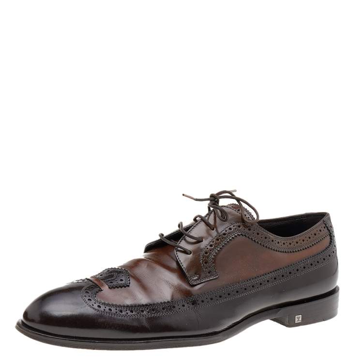 Pre Owned Louis Vuitton Brown Brogue Leather Lace Up Derby Size 42