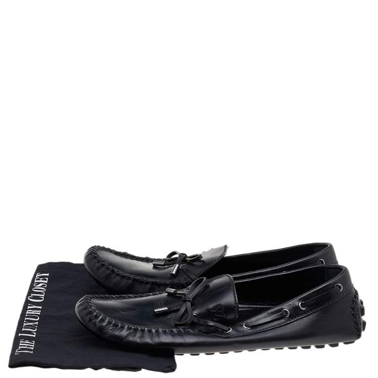 Pre Owned Louis Vuitton Black Leather Arizona Bow Loafers Size 46