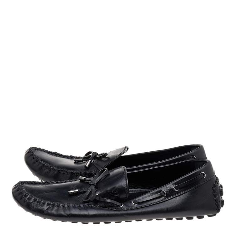 Pre Owned Louis Vuitton Black Leather Arizona Bow Loafers Size 46