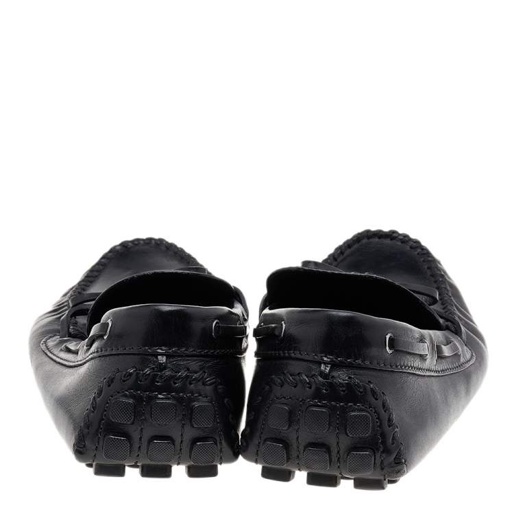 Pre Owned Louis Vuitton Black Leather Arizona Bow Loafers Size 46