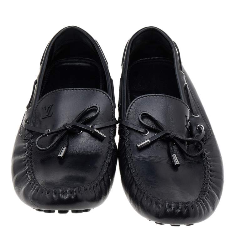 Pre Owned Louis Vuitton Black Leather Arizona Bow Loafers Size 46