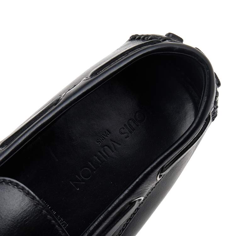 Pre Owned Louis Vuitton Black Leather Arizona Bow Loafers Size 46