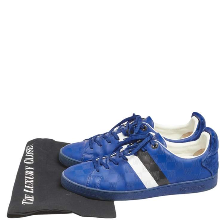 Pre Owned Louis Vuitton Blue Damier Infini Leather Frontrow Lace Up Sneakers Size 42.5