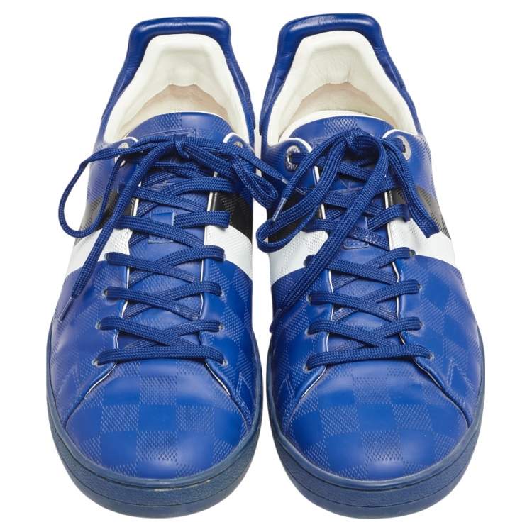 Pre Owned Louis Vuitton Blue Damier Infini Leather Frontrow Lace Up Sneakers Size 42.5