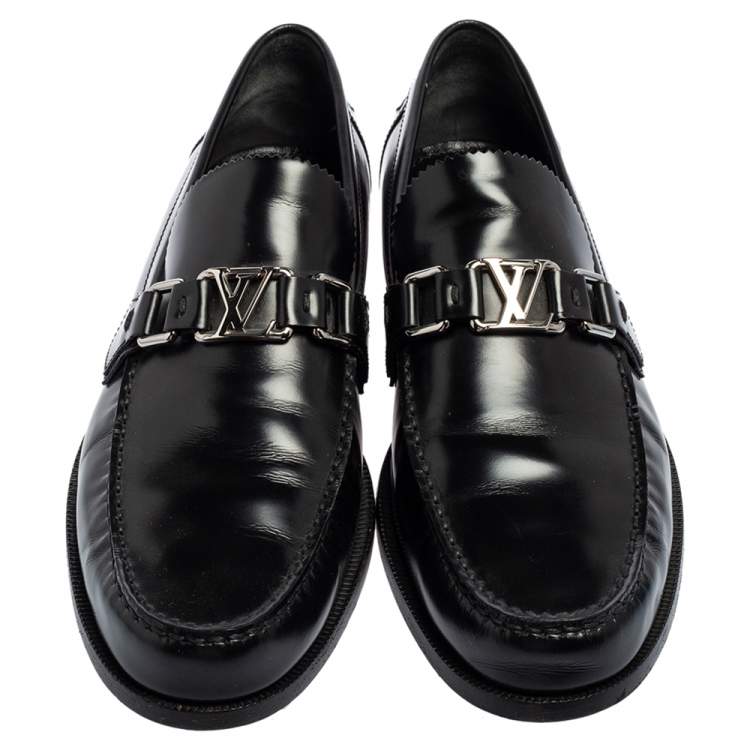 Pre Owned Louis Vuitton Black Glossy Leather Dress Loafers Size 41.5