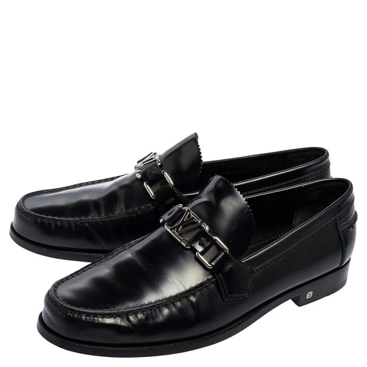 Pre Owned Louis Vuitton Black Glossy Leather Dress Loafers Size 41.5