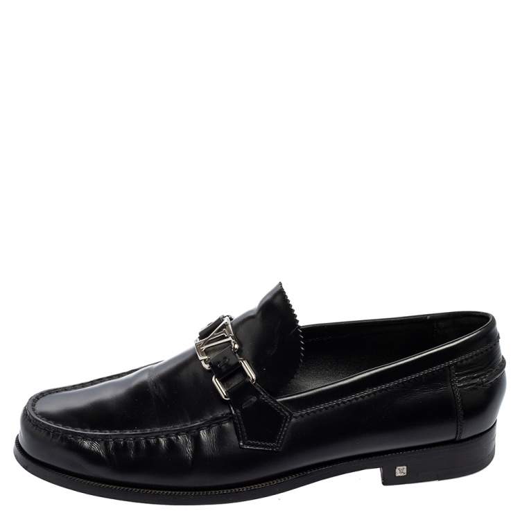 Louis Vuitton Black Glossy Leather Dress Loafers Size 41.5 Louis